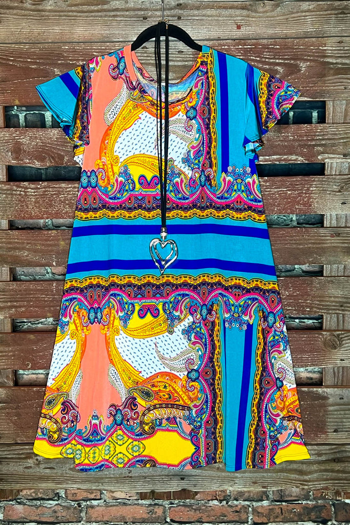 In The Spotlight Teal & Multi-Color Print Dress---------Sale