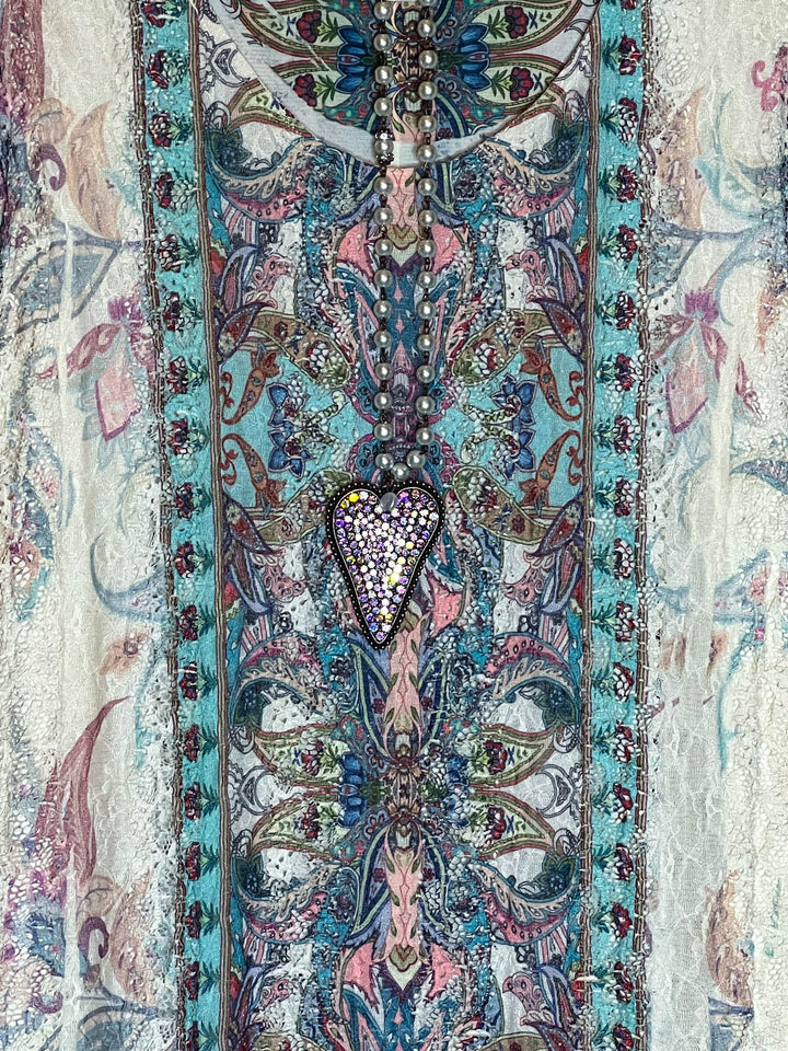 A NIGHT TO REMEMBER LACE LAYERED TUNIC IN TURQUOISE & BEIGE