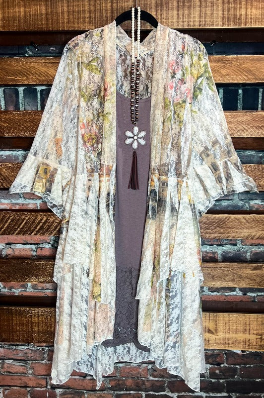 Juliet Secret Garden Beige & Multi-Color Lace Duster Cardigan