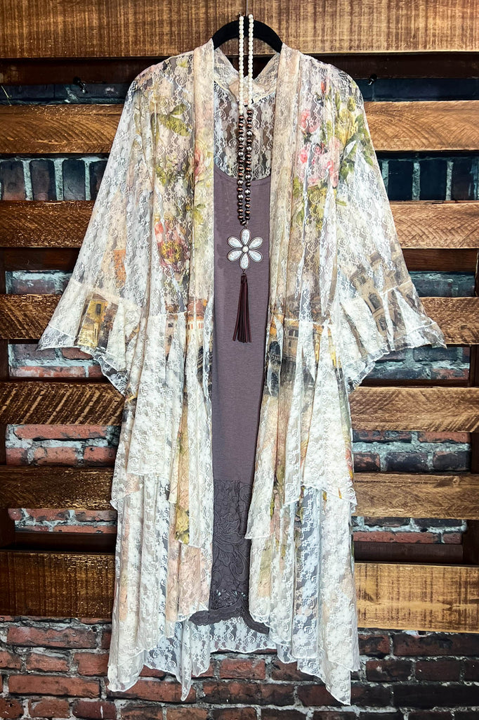 Juliet Secret Garden Beige & Multi-Color Lace Duster Cardigan