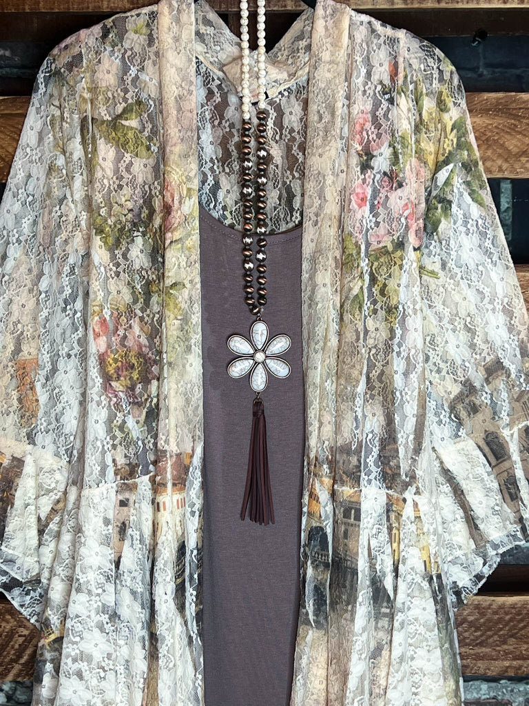 Juliet Secret Garden Beige & Multi-Color Lace Duster Cardigan