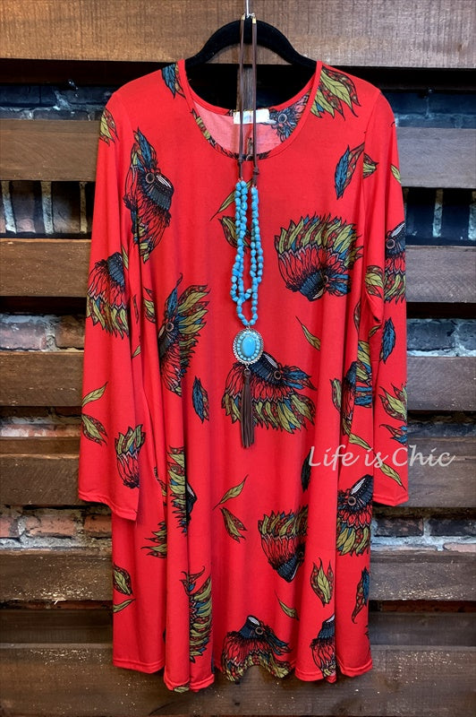 LUCKY WISHES DRESS 3Q SLEEVE IN RED-CORAL (8-14)-----sale