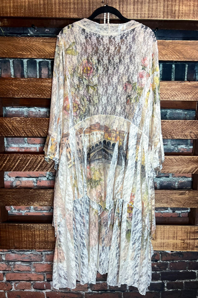 Juliet Secret Garden Beige & Multi-Color Lace Duster Cardigan