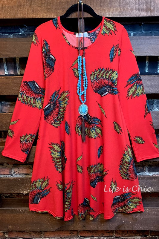 LUCKY WISHES DRESS 3Q SLEEVE IN RED-CORAL (8-14)-----sale