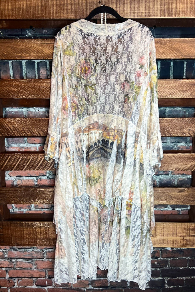 Juliet Secret Garden Beige & Multi-Color Lace Duster Cardigan