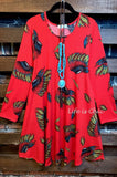 LUCKY WISHES DRESS 3Q SLEEVE IN RED-CORAL (8-14)-----sale