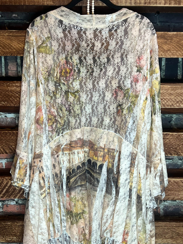 Juliet Secret Garden Beige & Multi-Color Lace Duster Cardigan
