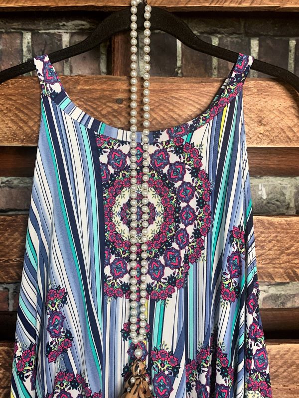 SWEET AND SUNNY DRESS MEDALLION PRINT IN BLUE & PURPLE---------------sale