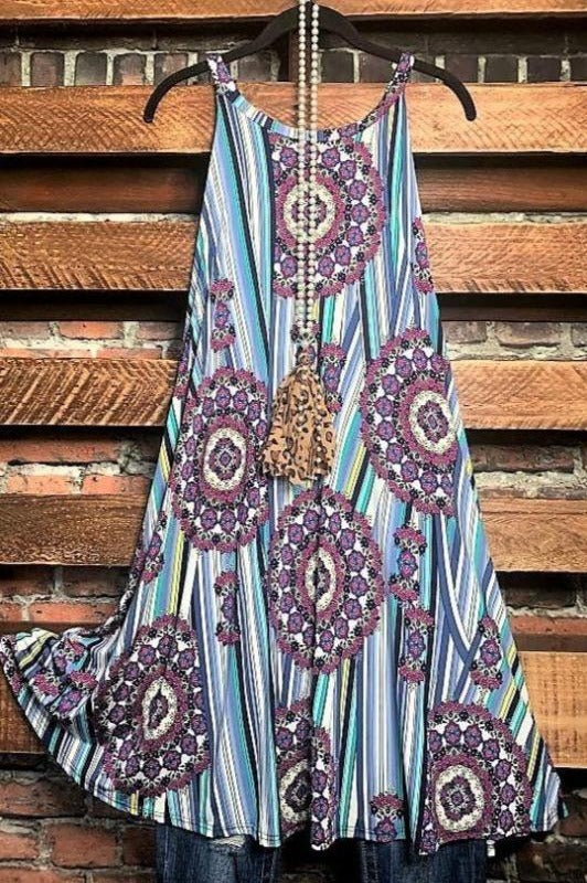 SWEET AND SUNNY DRESS MEDALLION PRINT IN BLUE & PURPLE---------------sale