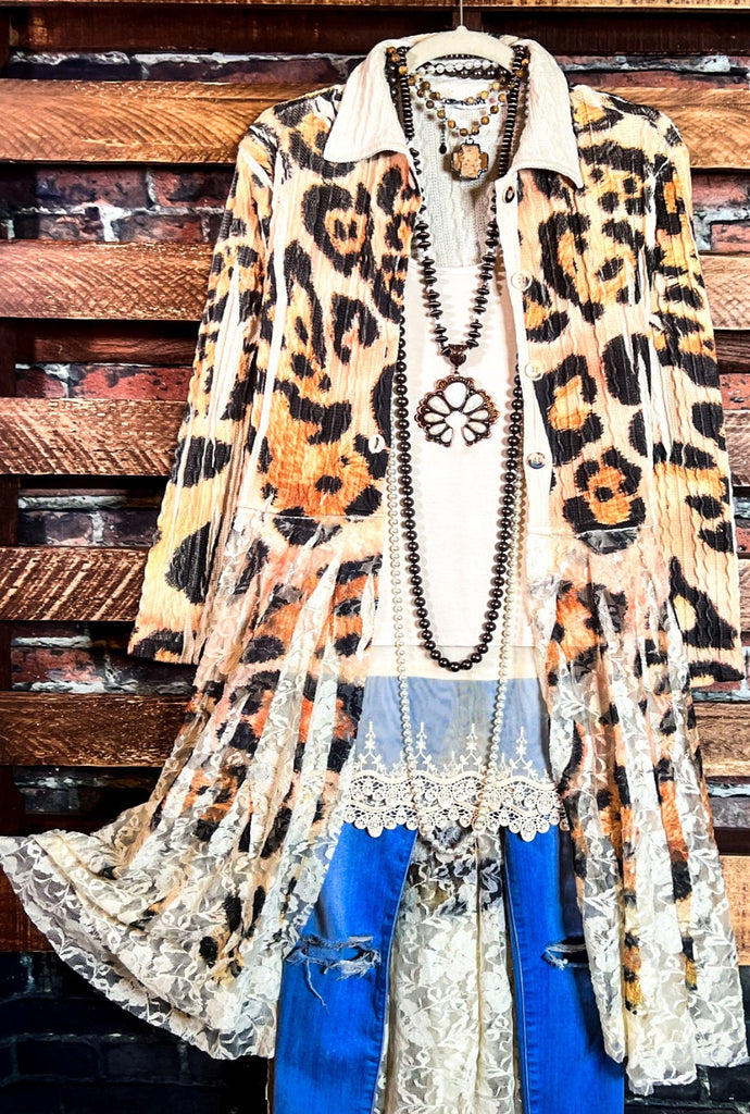 FABULOUS & STYLISH LEOPARD PRINT LACE LONG JACKET CARDIGAN