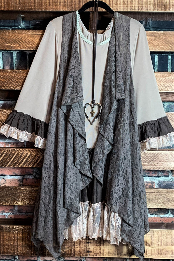 LOVELY SPIRIT LACE VEST IN MOCHA-----------SALE
