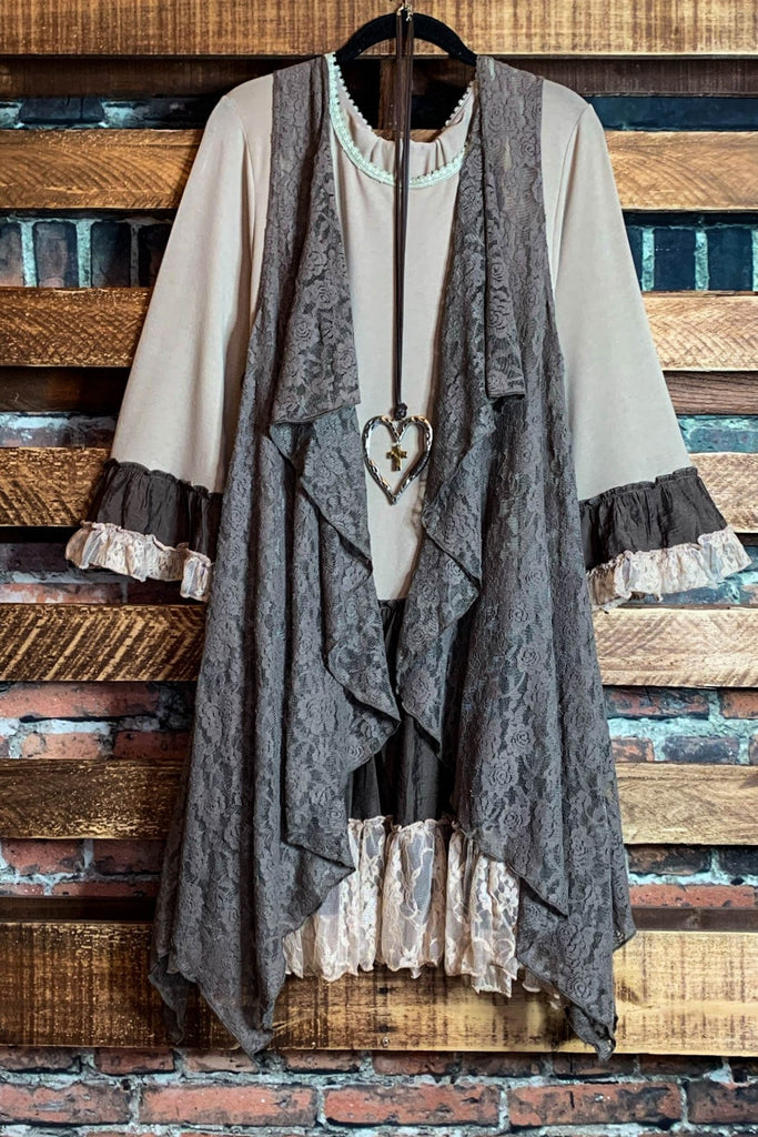 LOVELY SPIRIT LACE VEST IN MOCHA-----------SALE