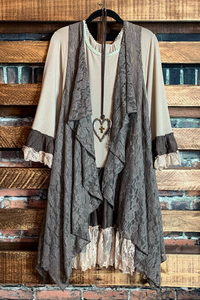 LOVELY SPIRIT LACE VEST IN MOCHA-----------SALE