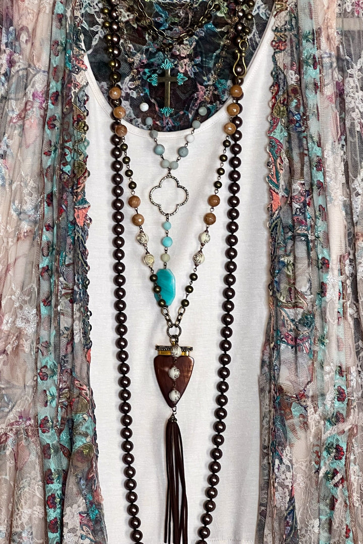 Like a Love Song Vintage-Inspired Lace Cardigan in Taupe & Turquoise