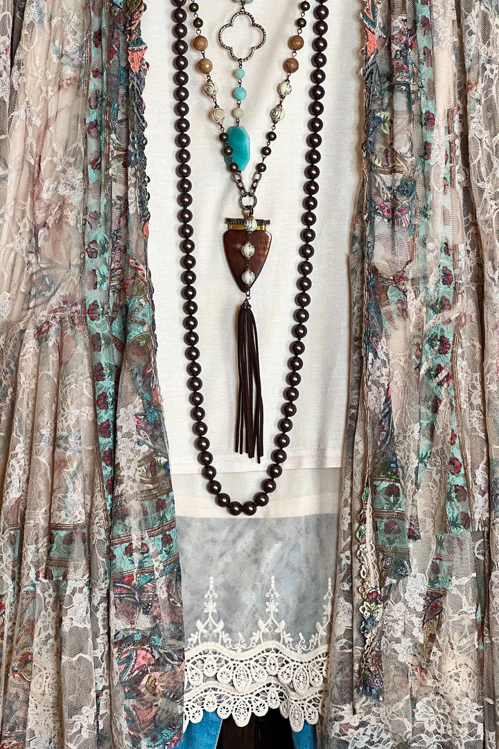 Like a Love Song Vintage-Inspired Lace Cardigan in Taupe & Turquoise