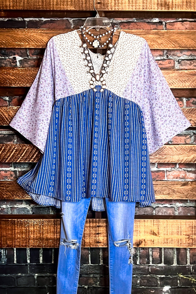 BRING ME A NEW DREAM CREAM & DENIM TOP