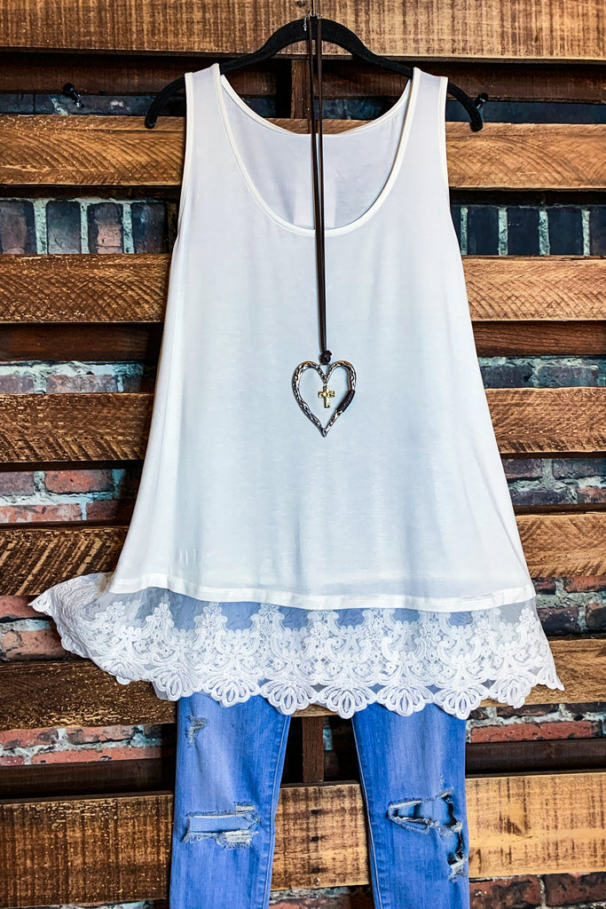 Full Of Grace Lace Slip Dress Extender Top in Off White