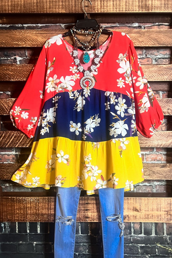 BOHO COASTAL PARADISE FLORAL MULTI-COLOR TOP