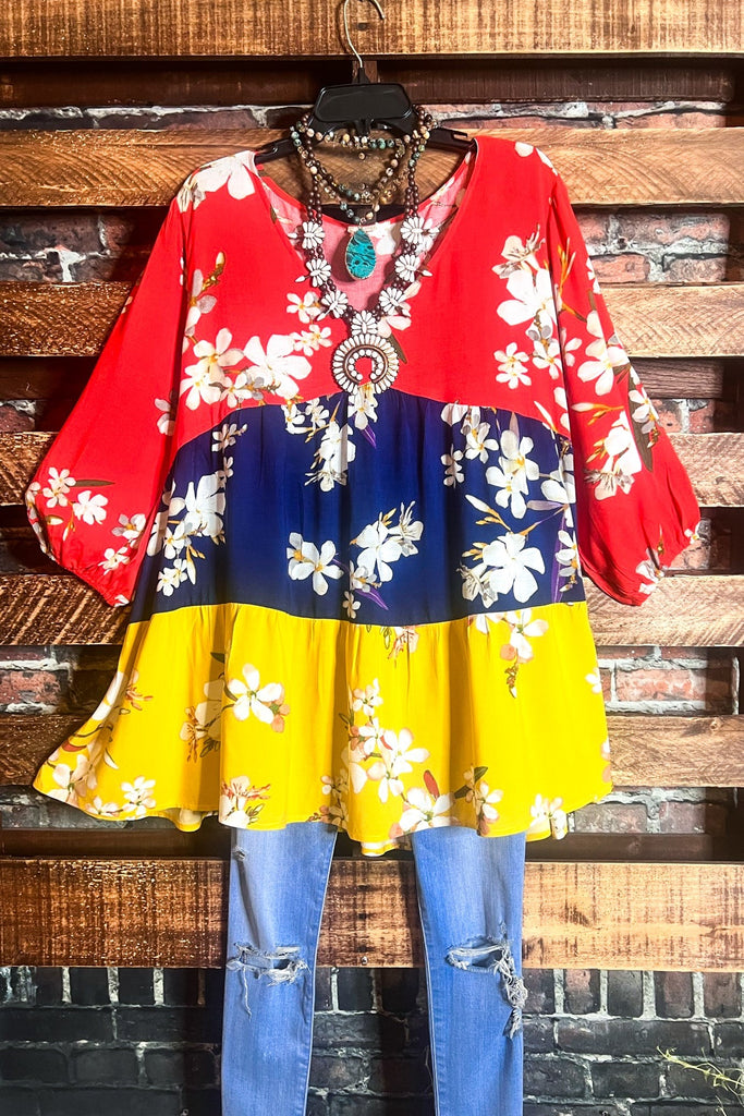 BOHO COASTAL PARADISE FLORAL MULTI-COLOR TOP