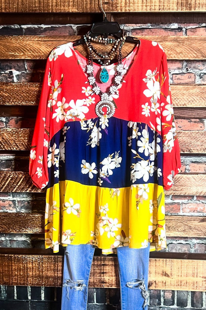 BOHO COASTAL PARADISE FLORAL MULTI-COLOR TOP