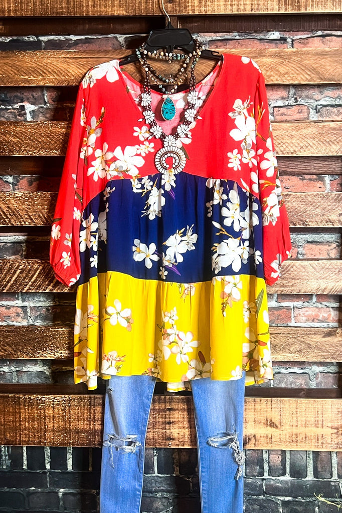 BOHO COASTAL PARADISE FLORAL MULTI-COLOR TOP