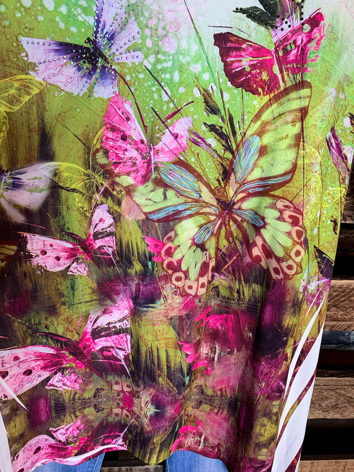 Pretty Crystal & Multi-Color Print Tunic -------Sale