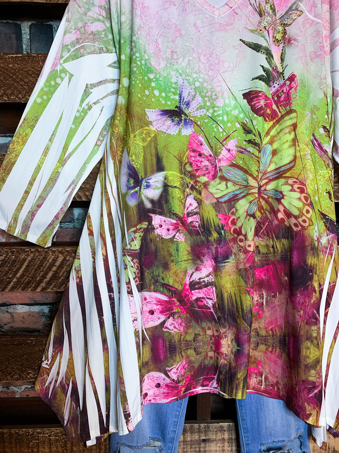 Pretty Crystal & Multi-Color Print Tunic -------Sale