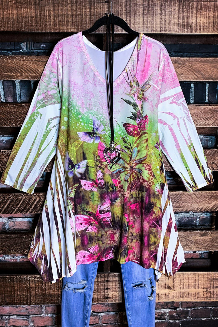 Pretty Crystal & Multi-Color Print Tunic -------Sale