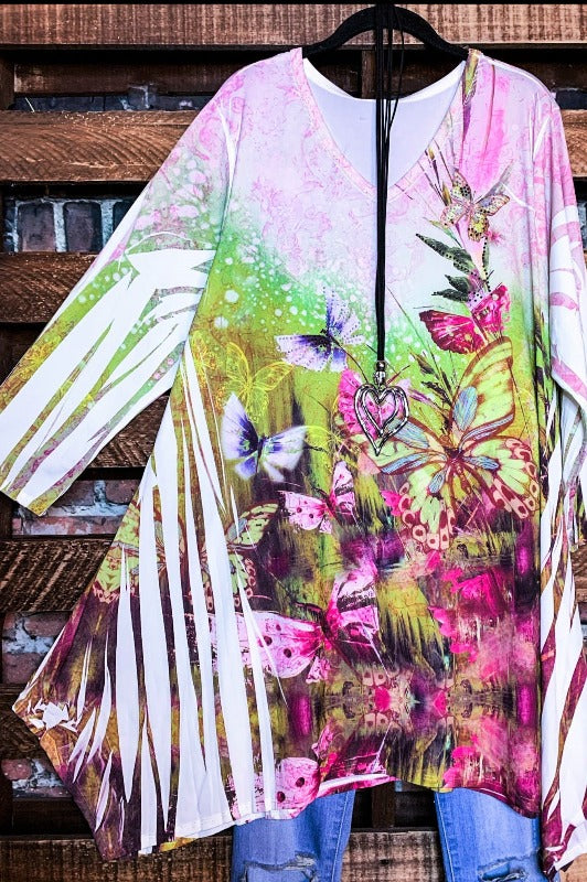 Pretty Crystal & Multi-Color Print Tunic -------Sale