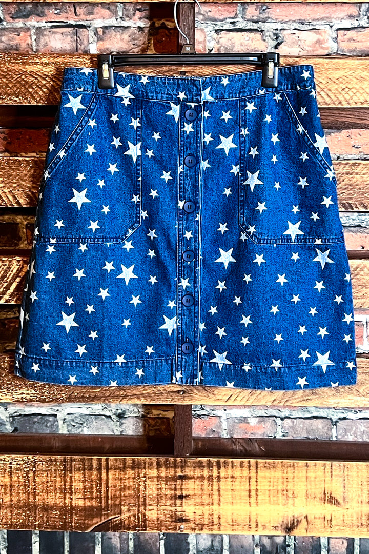 AROUND TOWN STARS PRINT DENIM SKIRT -------SALE
