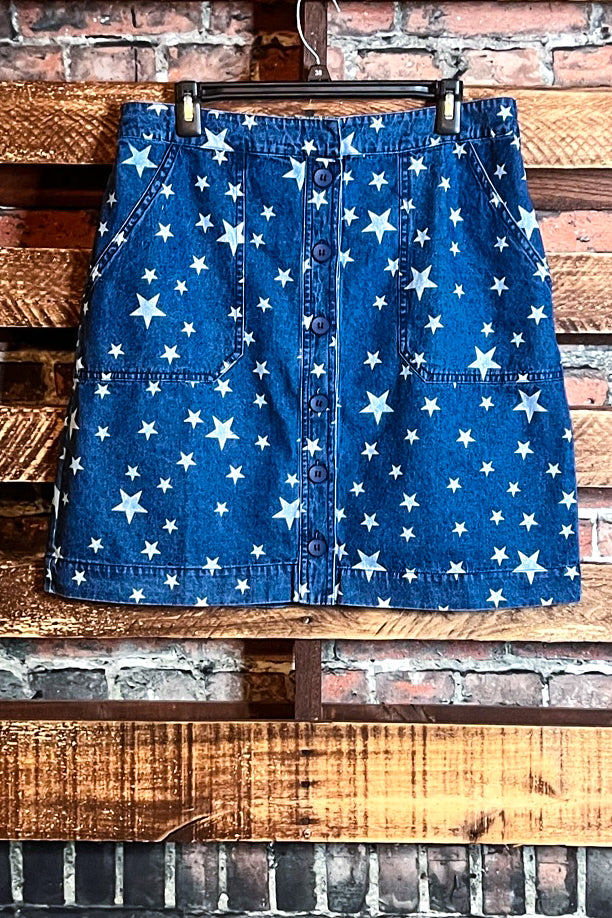 AROUND TOWN STARS PRINT DENIM SKIRT -------SALE