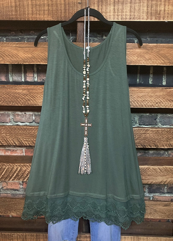 SWEETER THAN HONEY LACE SLIP EXTENDER DRESS IN OLIVE