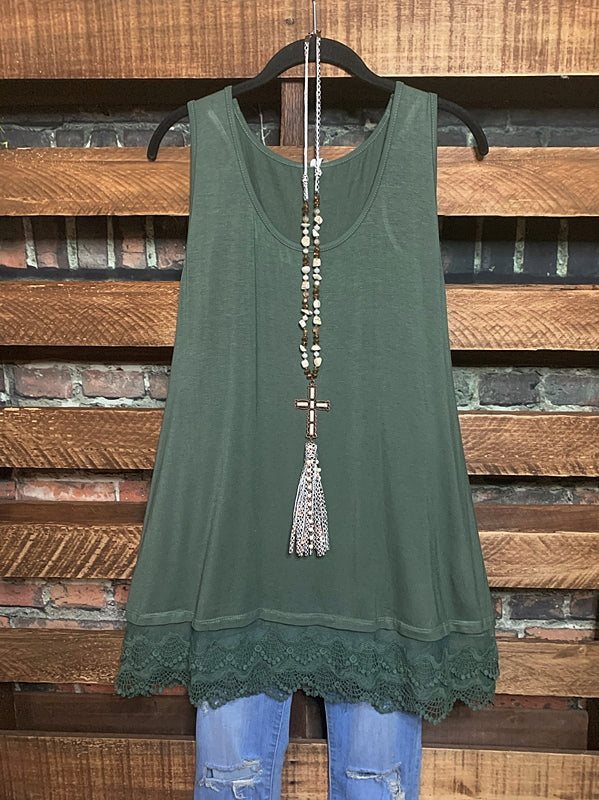 SWEETER THAN HONEY LACE SLIP EXTENDER DRESS IN OLIVE
