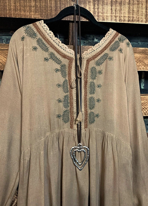 EMBROIDERED DRESS IN TAN REGULAR & PLUS SIZE---------sale
