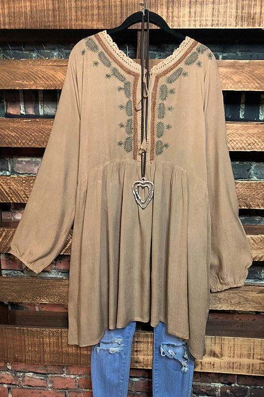 EMBROIDERED DRESS IN TAN REGULAR & PLUS SIZE---------sale