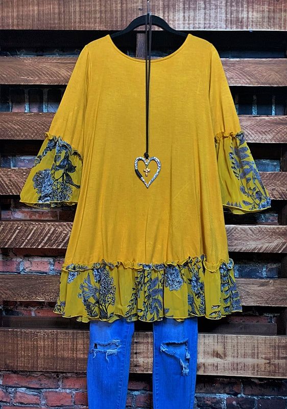 SWEET DARLING TOP IN MUSTARD REGULAR & PLUS SIZE-----------------SALE