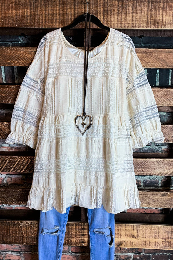 LOVE ME ALWAYS LACE DRESS OVERSIZED IN BEIGE-----------------SALE