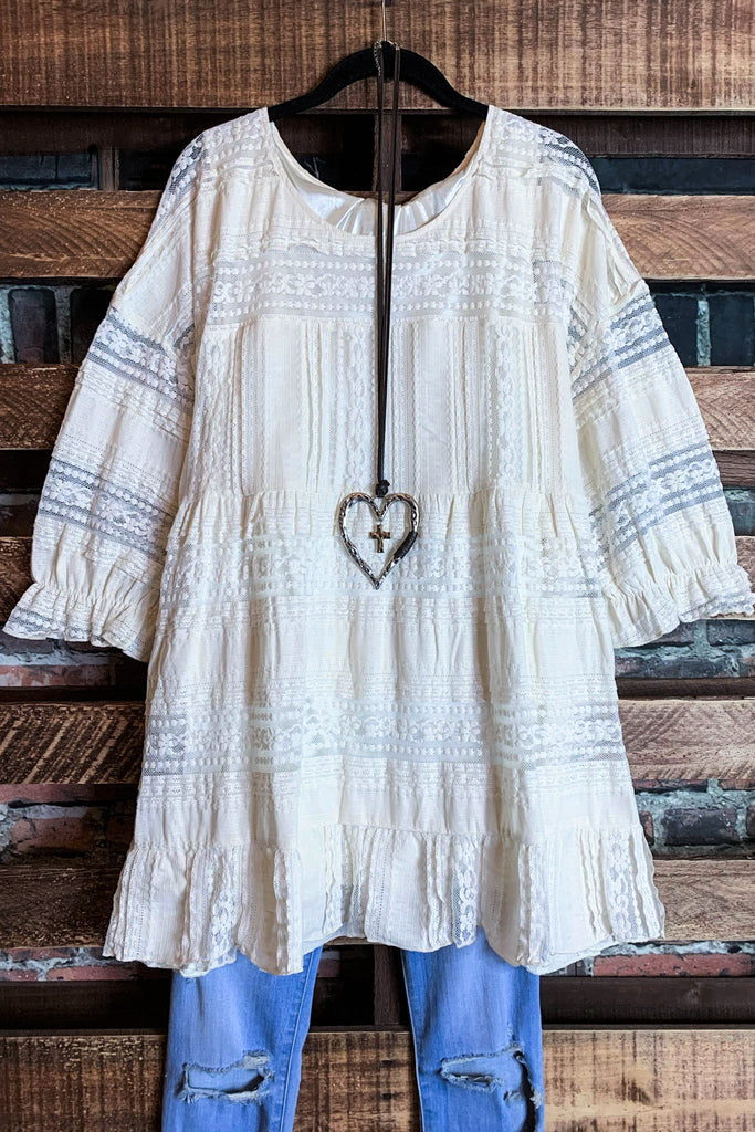 LOVE ME ALWAYS LACE DRESS OVERSIZED IN BEIGE-----------------SALE