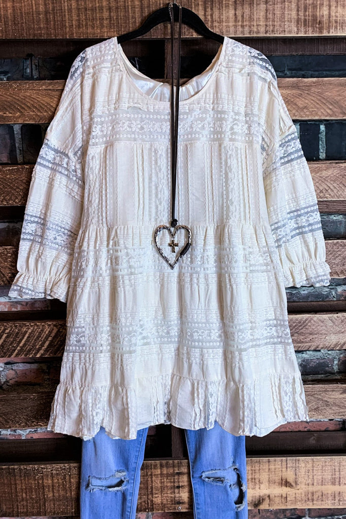 LOVE ME ALWAYS LACE DRESS OVERSIZED IN BEIGE-----------------SALE