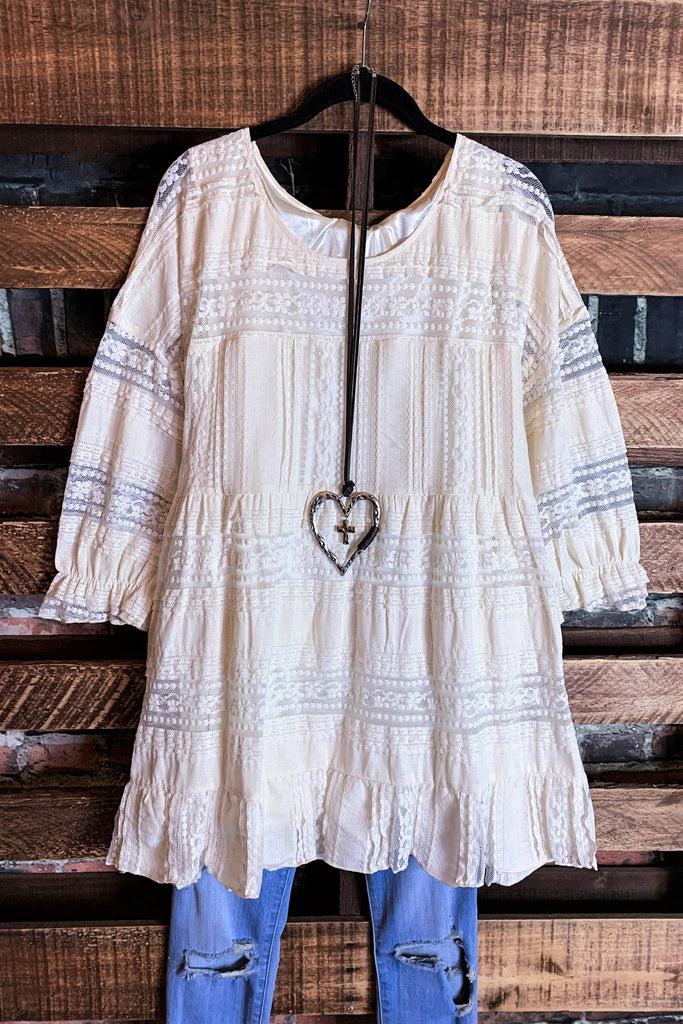 LOVE ME ALWAYS LACE DRESS OVERSIZED IN BEIGE-----------------SALE