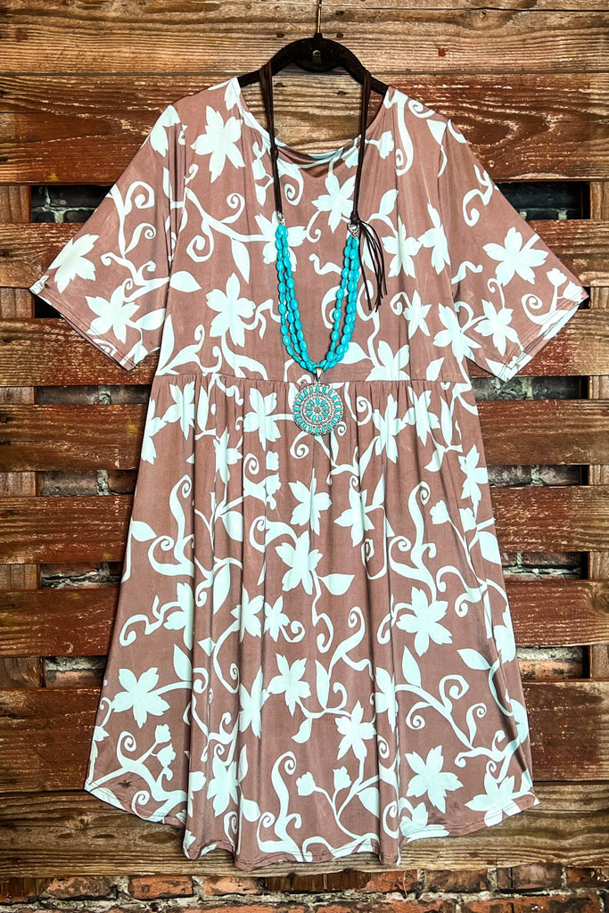 Floral Dress in Blue & Brown -------- Sale