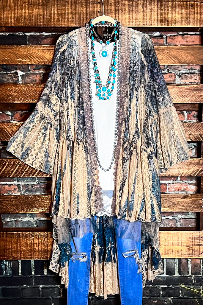 COVERED BY LOVE CARDIGAN DUSTER IN TAUPE & NAVY