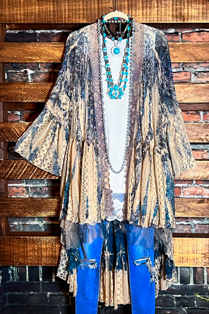 COVERED BY LOVE CARDIGAN DUSTER IN TAUPE & NAVY