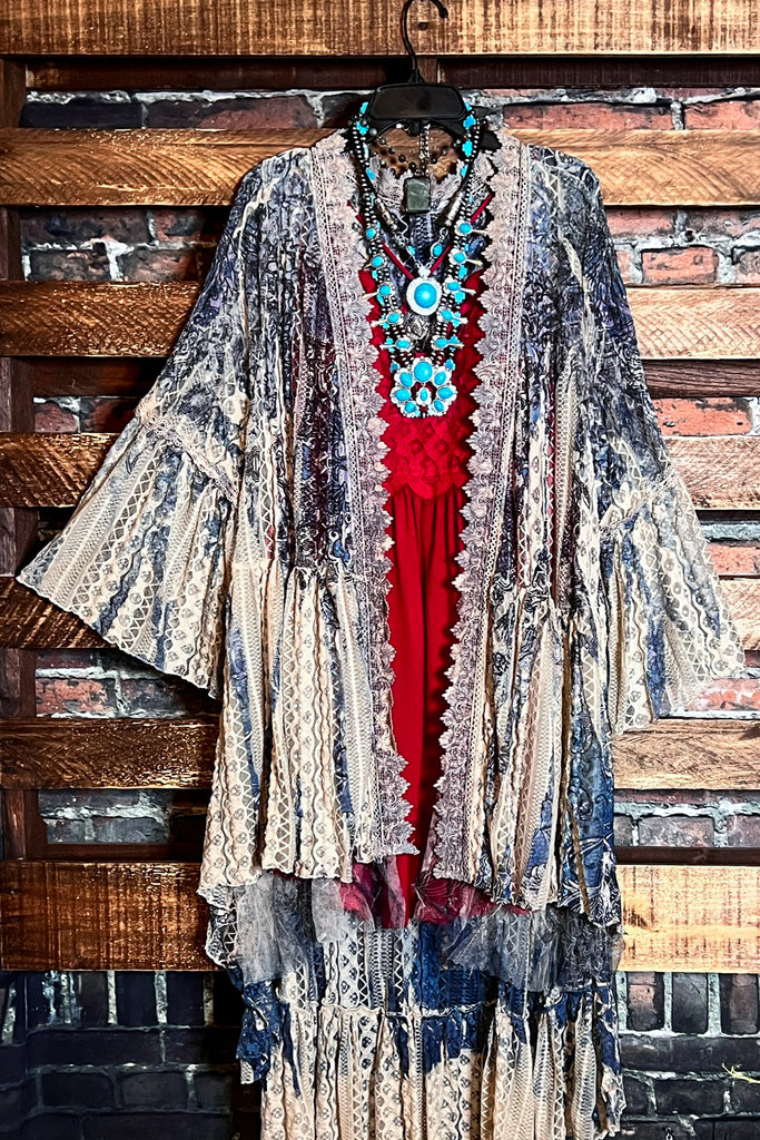 COVERED BY LOVE CARDIGAN DUSTER IN TAUPE & NAVY