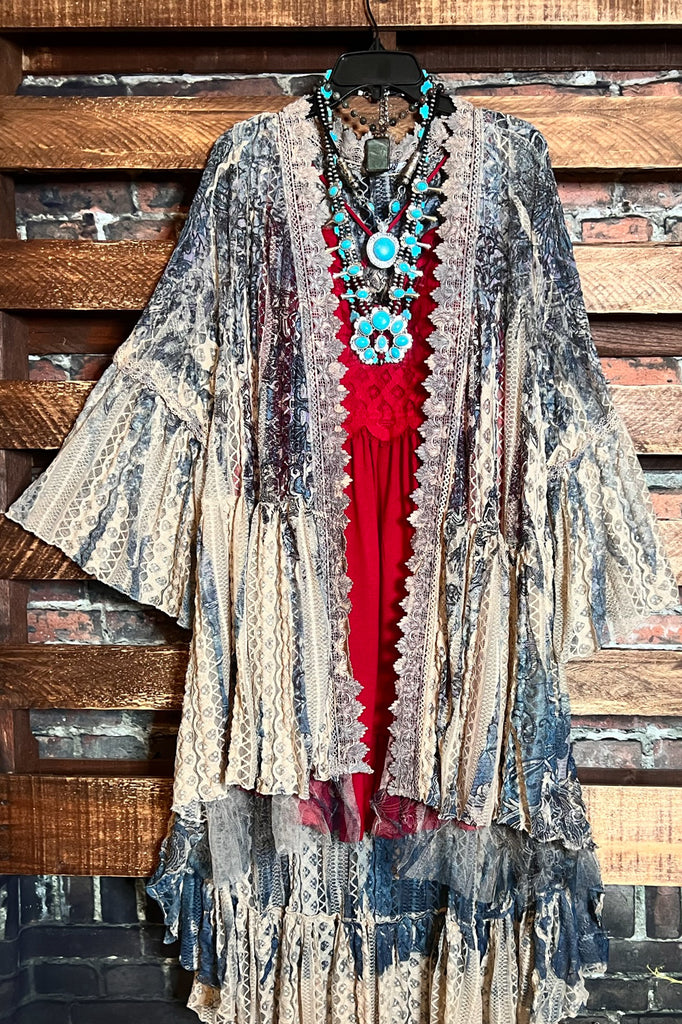 COVERED BY LOVE CARDIGAN DUSTER IN TAUPE & NAVY