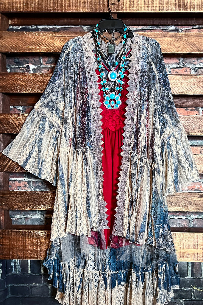 COVERED BY LOVE CARDIGAN DUSTER IN TAUPE & NAVY