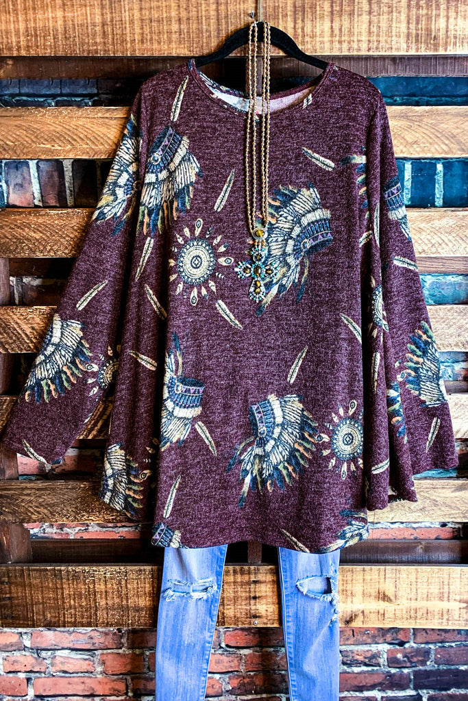 MAGIC FEATHERS MAROON SWEATER TUNIC 3X 4X 5X------SALE