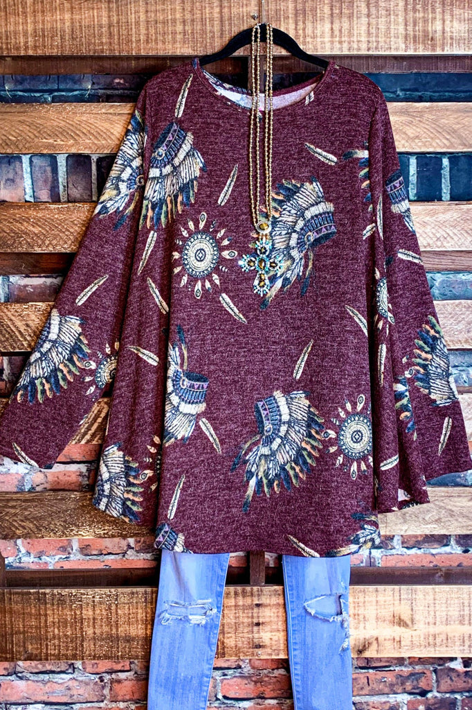 MAGIC FEATHERS MAROON SWEATER TUNIC 3X 4X 5X------SALE