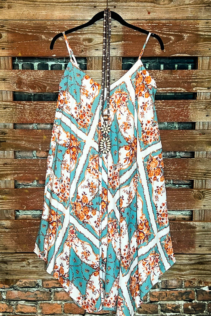 BEAUTIFUL & BREEZY MIDI DRESS IN MULTI-COLOR & SAGE--------SALE
