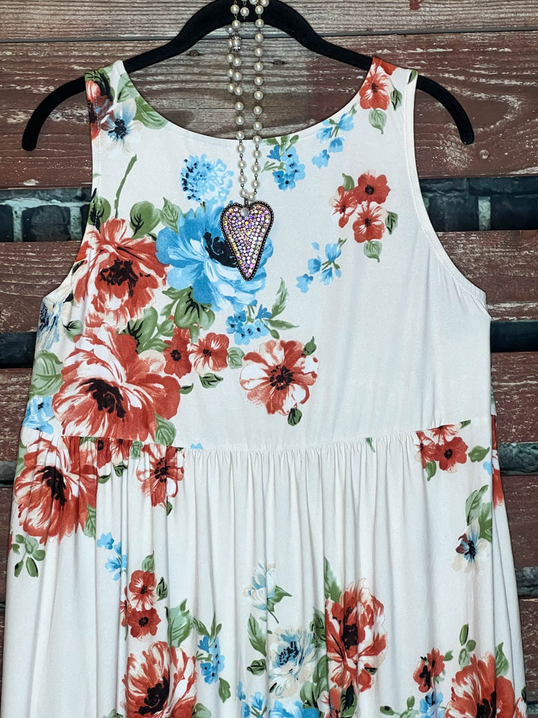 BEAUTY OF THE SEASON FLORAL DRESS IN IVORY & MIX